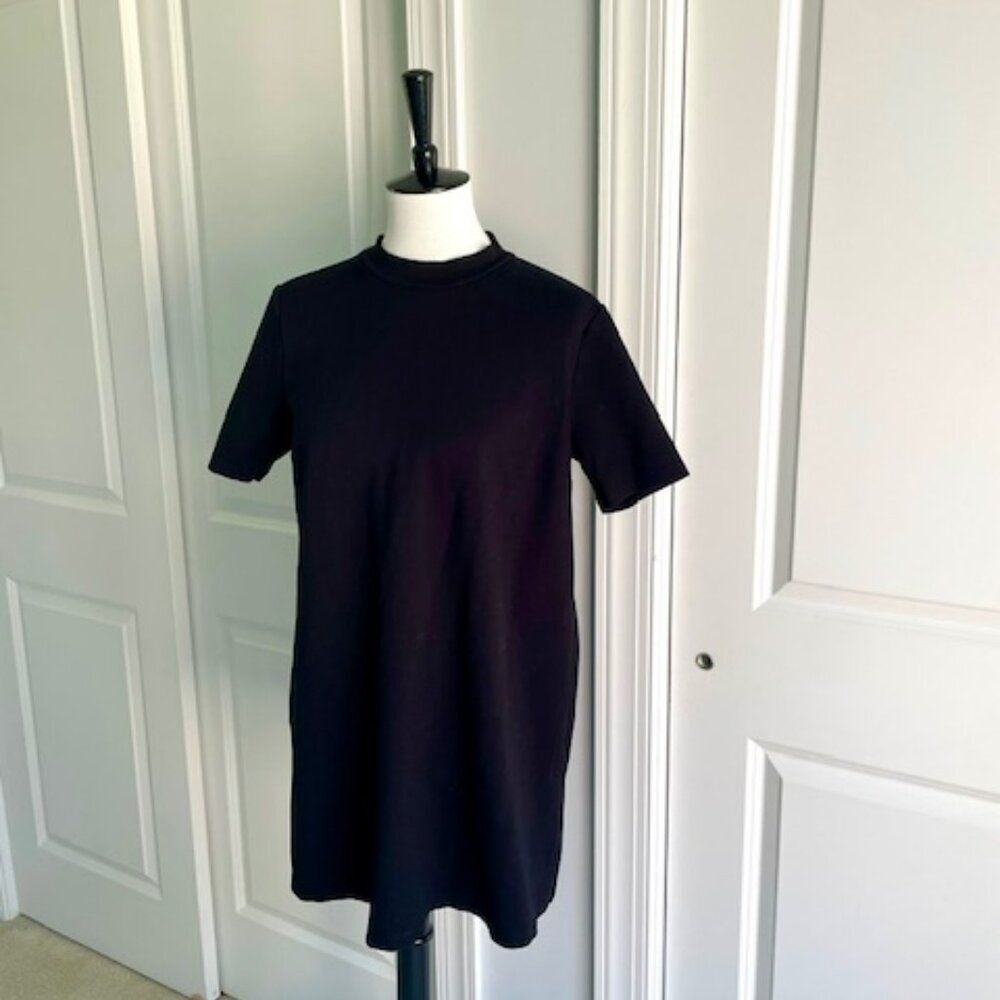 Black Mock Neck A-Line Short Sleeve Stretchy LBD Tunic Dress Size Large